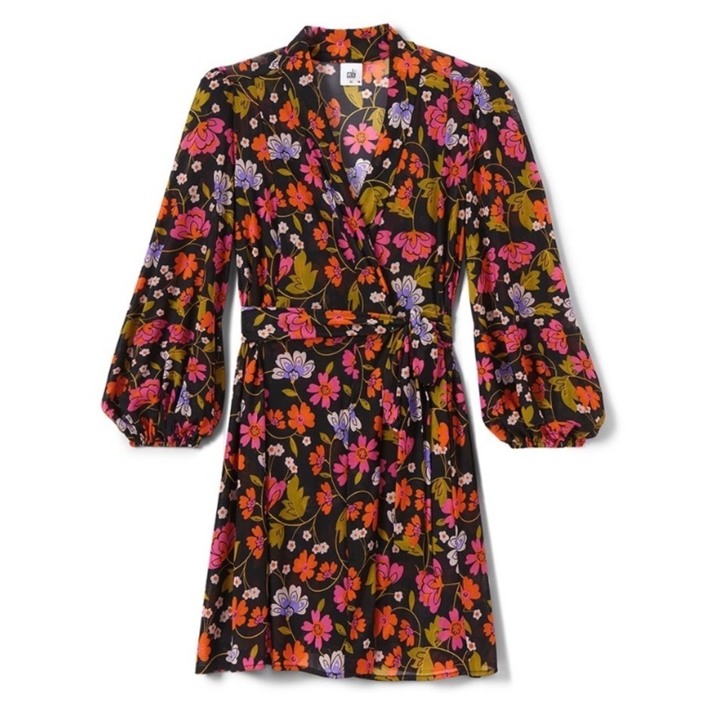 Cabi Women Mingle Kimono Floral Sheer Wrap Balloon Sleeves Mini Dress Sz Small.